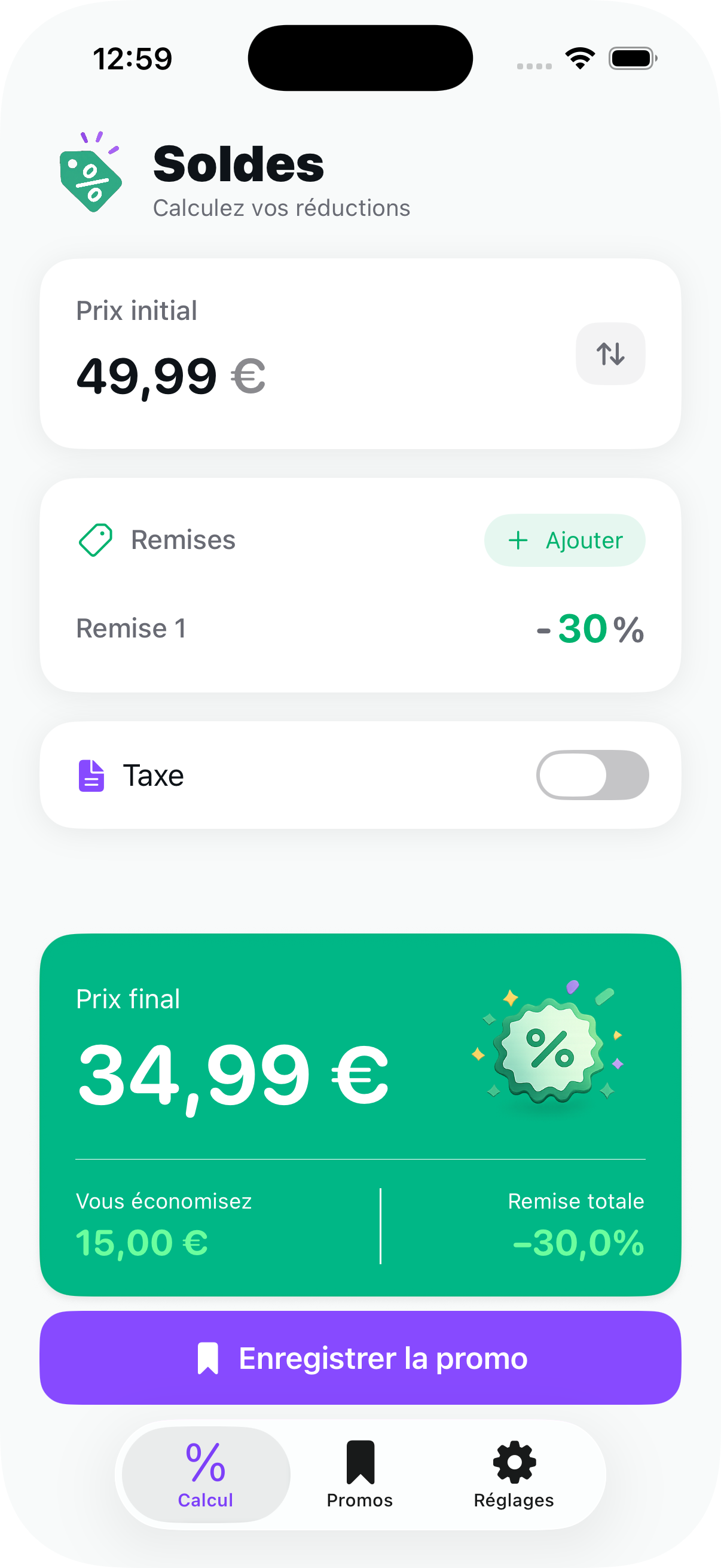 PromoCal sur iPhone